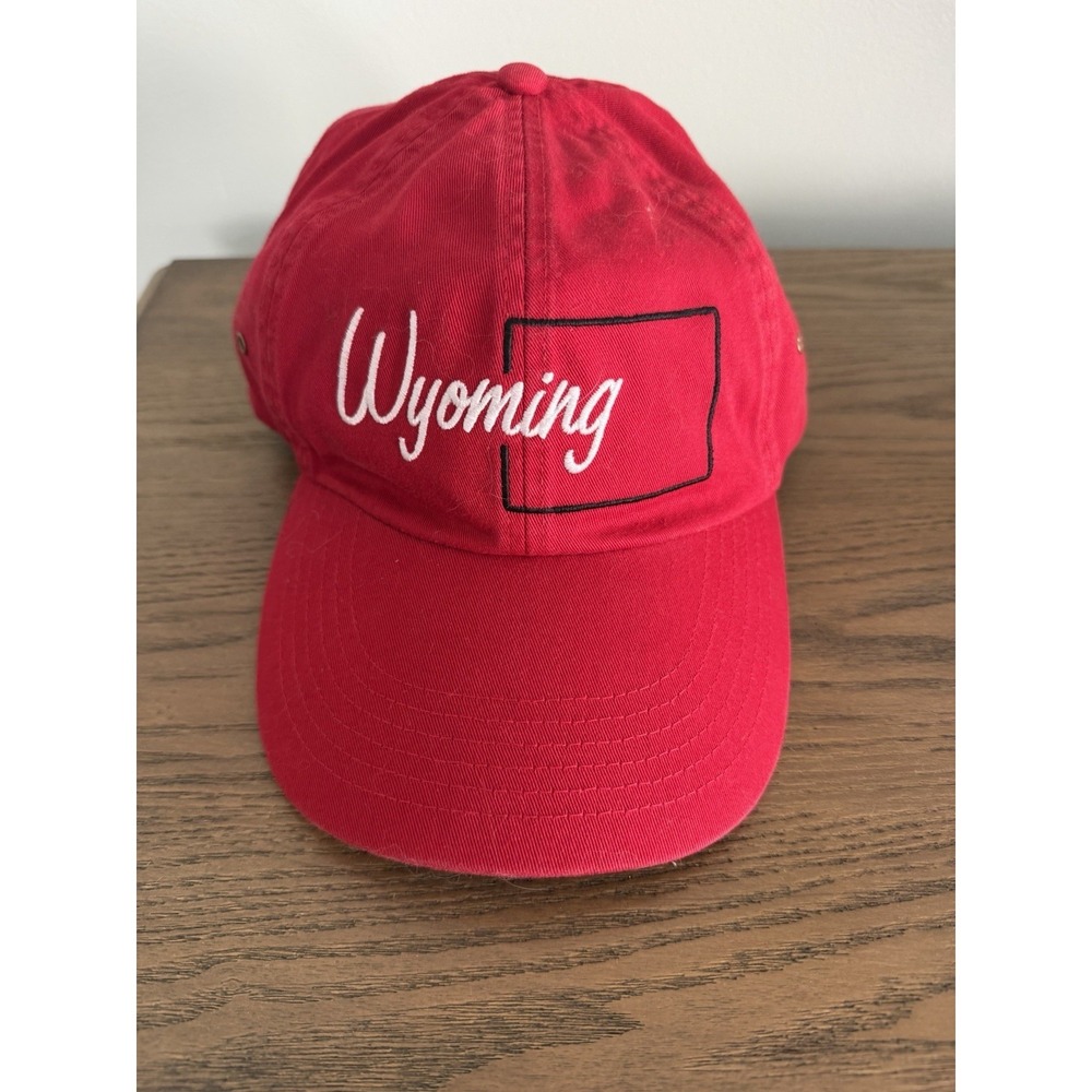 Wyoming State Outline Red Strapback Dad Hat‎ Falcon Headwear Adjustable Cap